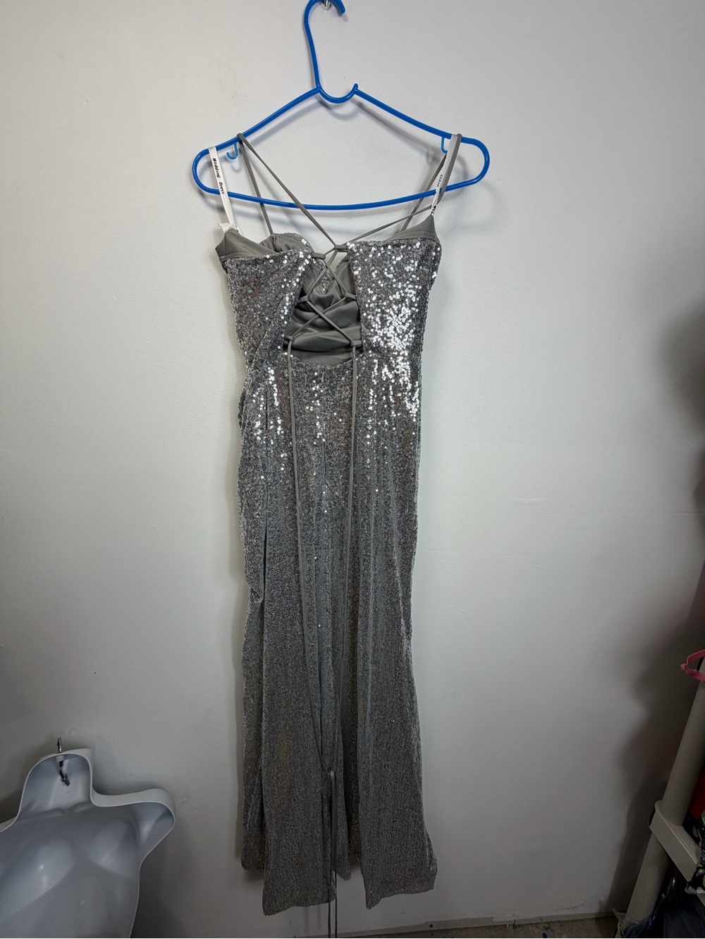 Sequin Corset Evening Gown in Silver - Picture 14 of 15